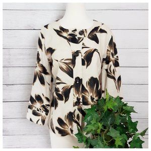 JM Collection Floral Linen Shacket Beige Brown Lightweight Button Up
